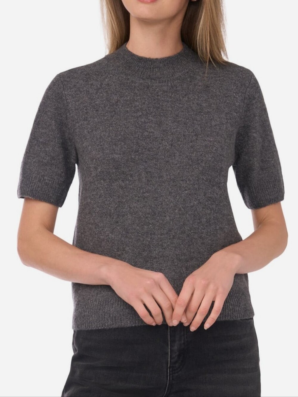 Ted Baker mock neck short sleeve heathered gray sweater with cutout back small